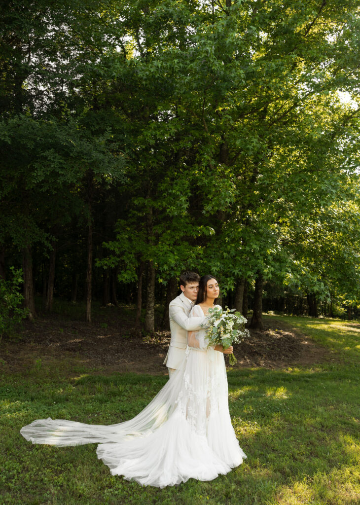 bride and groom portraits outdoors at heritage acres