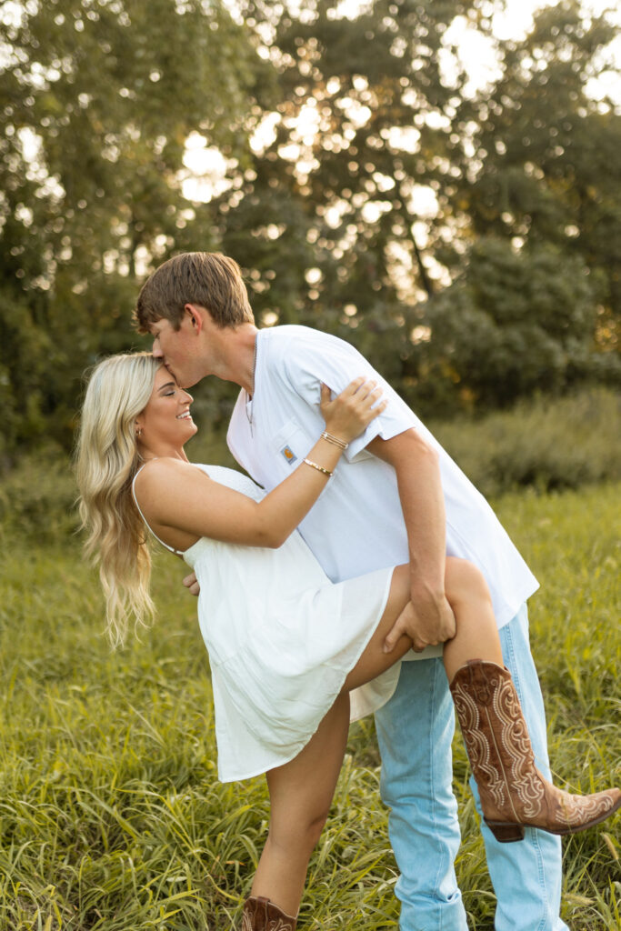 documentary style engagement photos in arkansas during golden hour