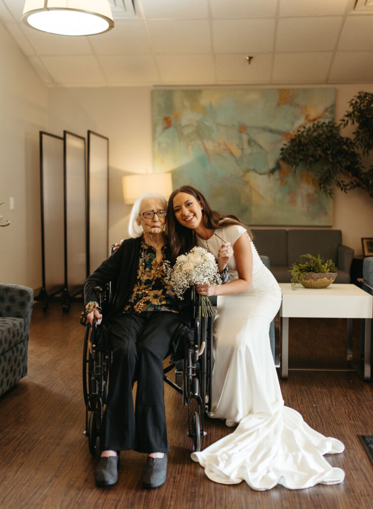 bride first look with grandma before wedding