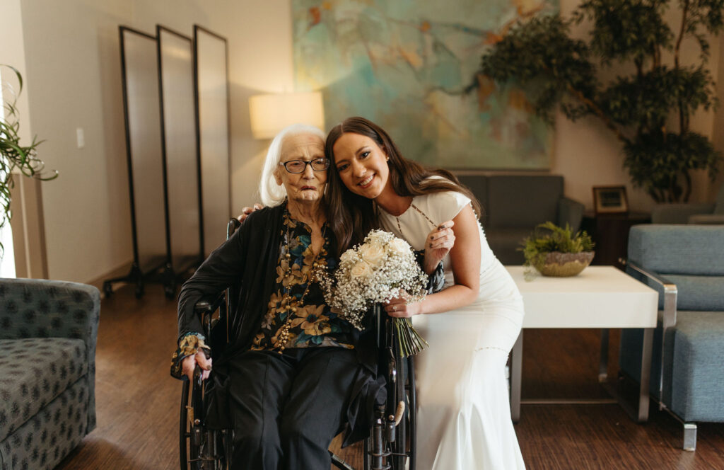 bride first look with grandma before wedding