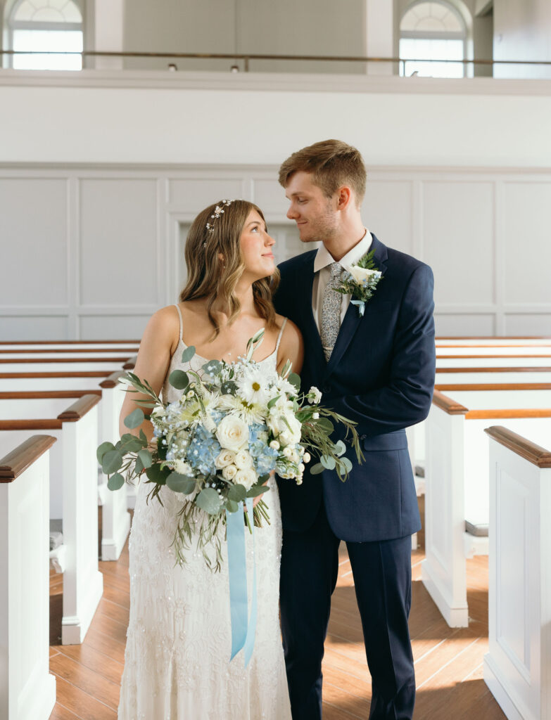 church wedding photos with bride and groom