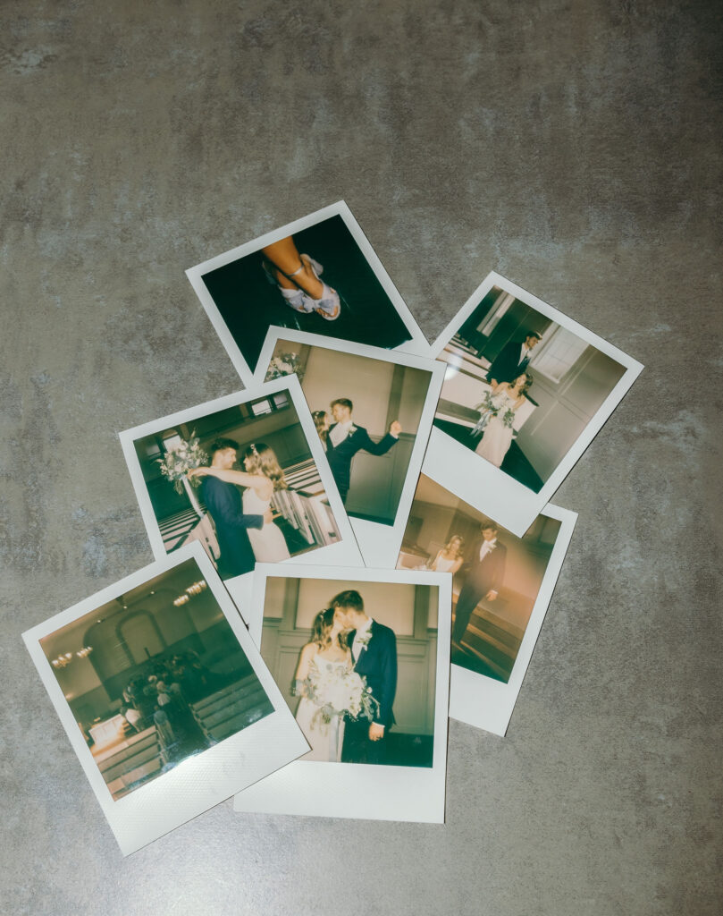 flash wedding reception photos with polaroids