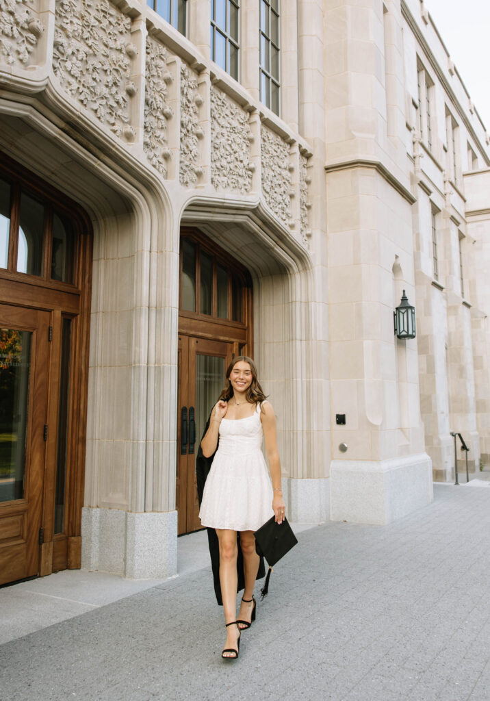 girl posing for senior session at UARK