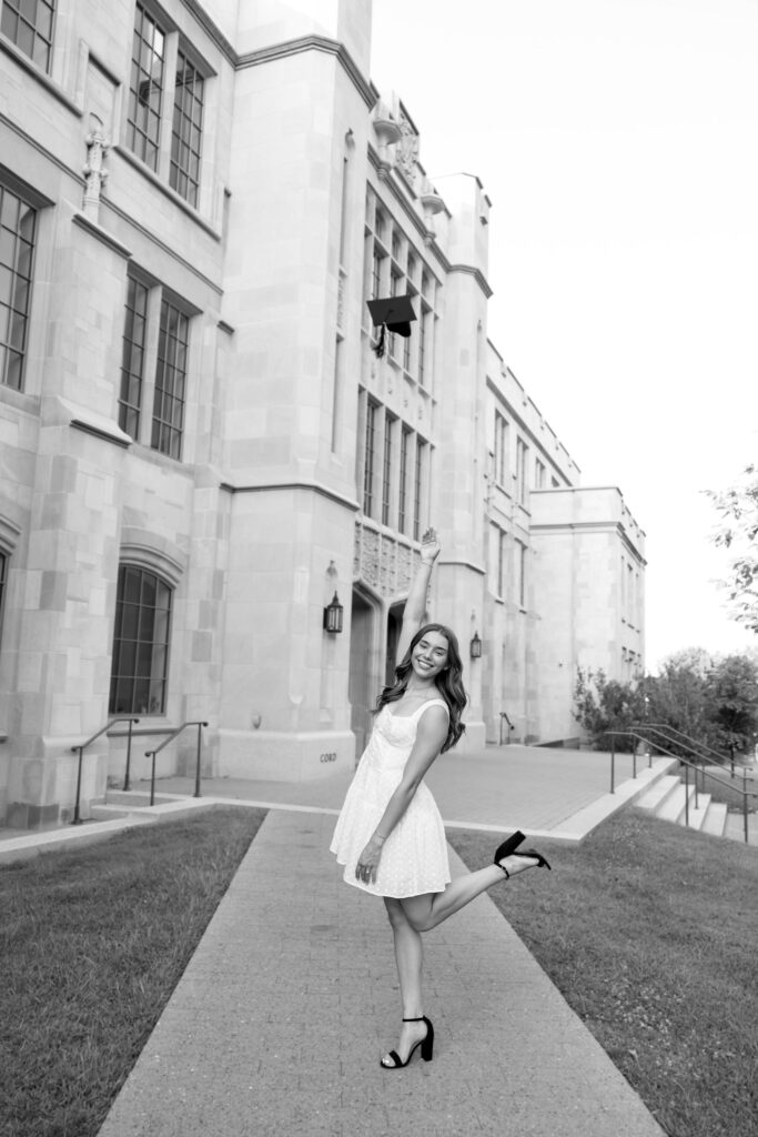 girl posing for senior session at UARK