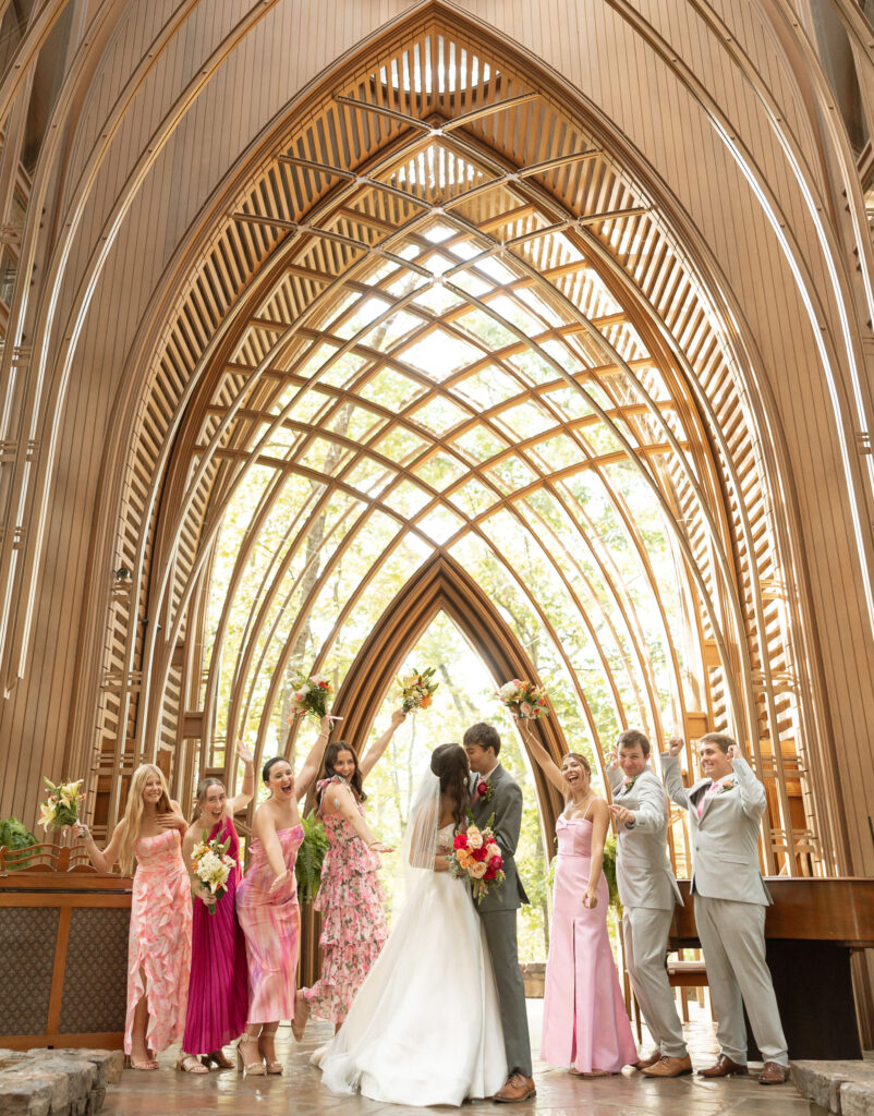 vibrant pink bridal party photos